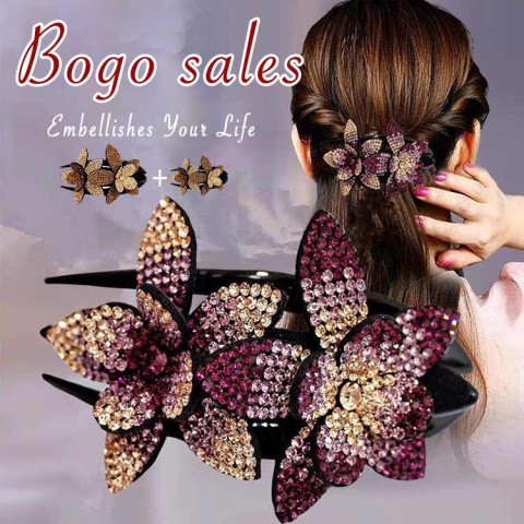 Rhinestone Double Flower Hair Clip-Bogo Sale