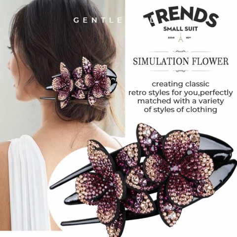 Rhinestone Double Flower Hair Clip-Bogo Sale