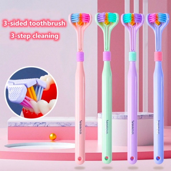 360 Degree Three-sided Soft Bristle Toothbrush Oral Care Safety Toothbrush Teeth Deep Cleaning Portable Travel Dental Oral Care