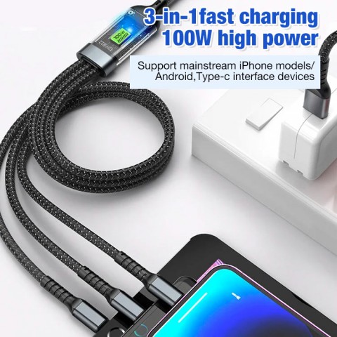 100W Transparent Luminous Ultra-fast Charging Three-in-one Data Cable