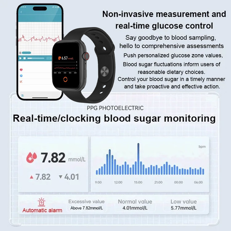 9.9 Super Promotion-One Year Warranty-Smart Painless Blood Glucose Measurement Watch-Stay healthy-measure blood sugar levels, heart rate, sleep quality and other general health